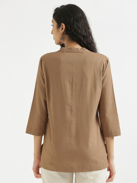SAADAA Mandarin Collar Linen Straight Kurti - Image 4