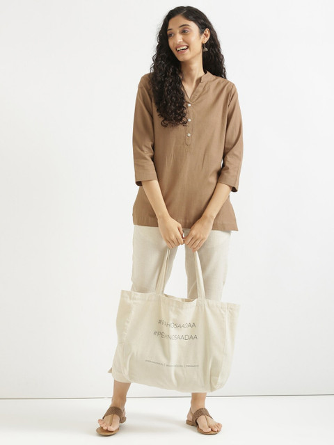 SAADAA Mandarin Collar Linen Straight Kurti - Image 5