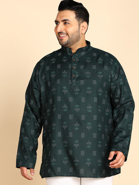 Sztori Plus Size Geometric Printed Mandarin Collar Short Kurta