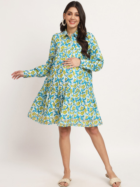 angloindu Floral Printed Pure Cotton Maternity Shirt Style Dress - Image 7