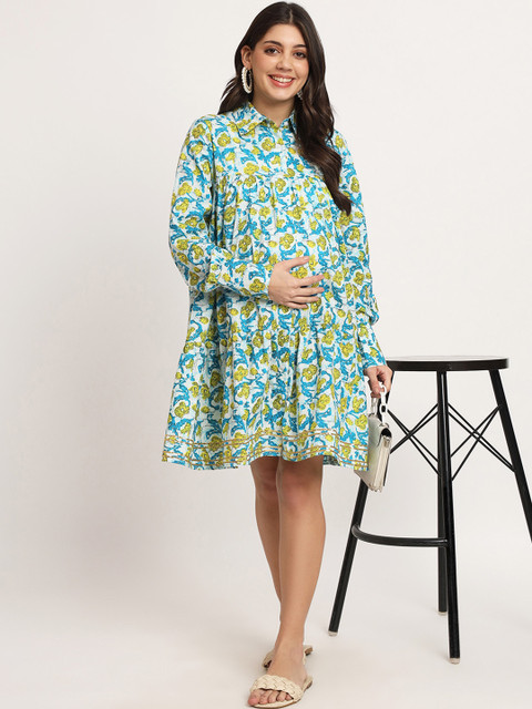 angloindu Floral Printed Pure Cotton Maternity Shirt Style Dress - Image 6