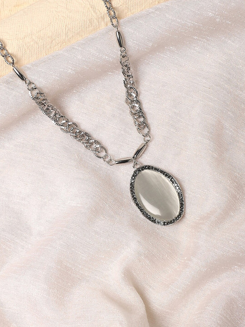 SOHI Silver Plated Stone Studded Necklace