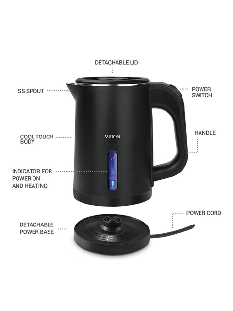 Milton Companion Black Stainless Steel Electric Kettle 800 ML - Image 2