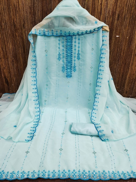 MANVAA Floral Embroidered Sequinned Unstitched Dress Material