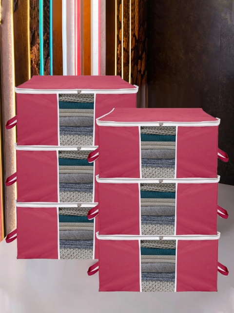 Kuber Industries Cream & Red 6 Pieces Cloth Organisers