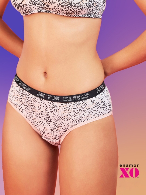 ENAMOR XO Animal Printed Mid-Rise Hipster Briefs