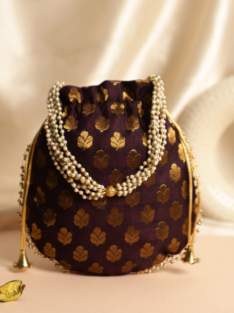 Dhrohar Ethnic Motifs Printed Cotton Silk Potli Clutch