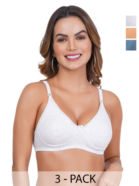 Liigne Plus Size Pack Of 3 Full Coverage Non Padded Everyday Bra With All Day Comfort