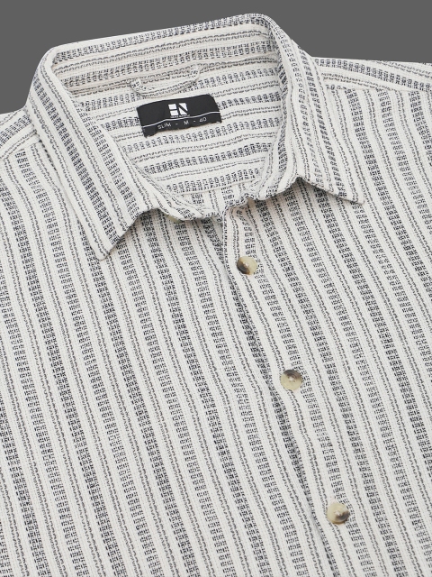HERE&NOW Slim Fit Striped Spread Collar Cotton Casual Shirt - Image 7