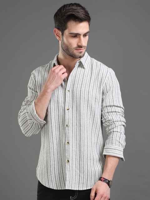 HERE&NOW Slim Fit Striped Spread Collar Cotton Casual Shirt - Image 6