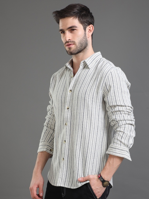 HERE&NOW Slim Fit Striped Spread Collar Cotton Casual Shirt - Image 3