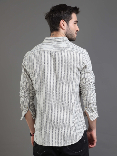 HERE&NOW Slim Fit Striped Spread Collar Cotton Casual Shirt - Image 4