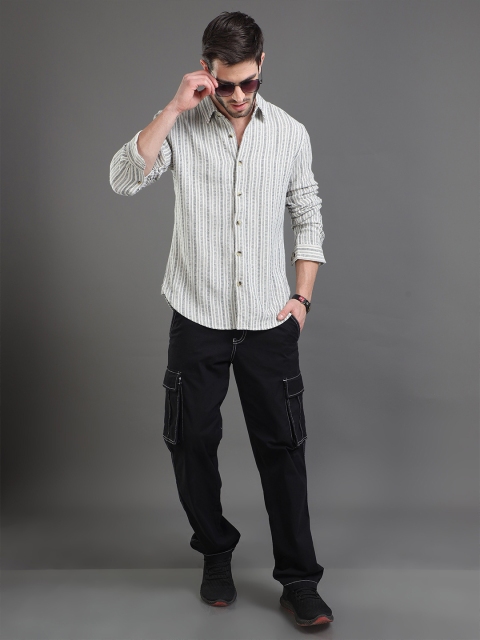 HERE&NOW Slim Fit Striped Spread Collar Cotton Casual Shirt - Image 5