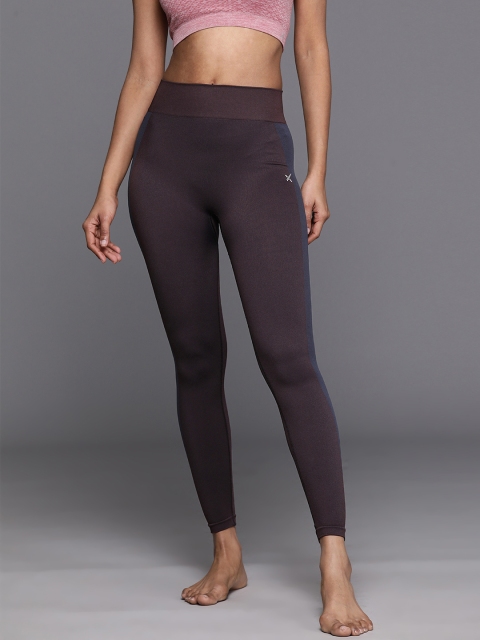 HRX By Hrithik Roshan Women Striped Seamless High-Rise Rapid-Dry Ankle-Length Yoga Tights