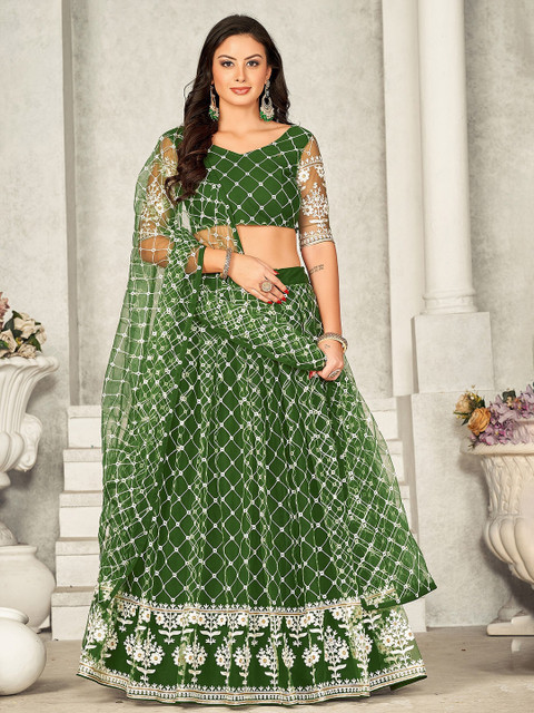 KALINI Embroidered Net Ready to Wear Lehenga & Unstitched Blouse With Dupatta