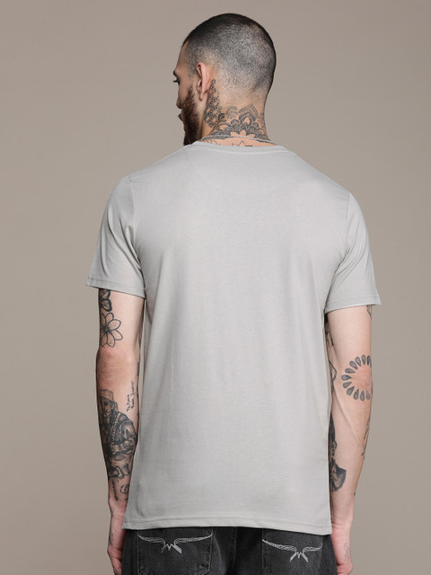 WROGN Men Brand Logo & Numeric Placement Print Knitted Slim Fit T-shirt - Image 4