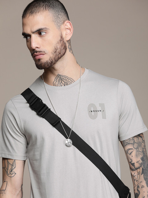 WROGN Men Brand Logo & Numeric Placement Print Knitted Slim Fit T-shirt - Image 3