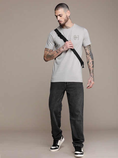 WROGN Men Brand Logo & Numeric Placement Print Knitted Slim Fit T-shirt - Image 5