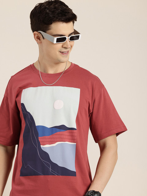 HERE&NOW Printed Drop-Shoulder Sleeves Pure Cotton T-shirt