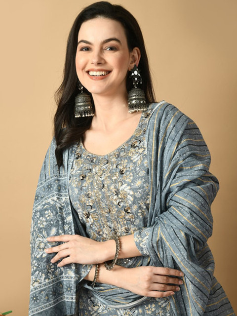 AVYCO Floral Printed Pure Cotton Kurta with Trousers & With Dupatta