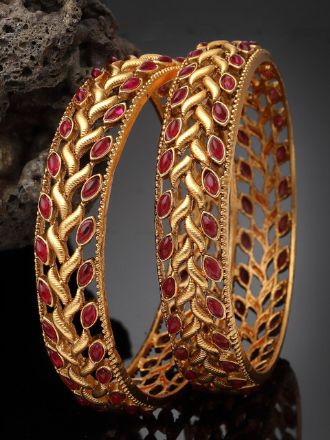 Sukkhi Set Of 2 Gold-Plated Stone-Studded Kada Bangles