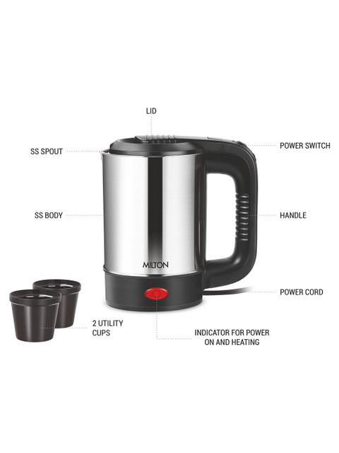 Milton Stainless Steel Euroline Electric Travel Kettle & Handle 1000 Watt 2 Utility Cups - Image 6
