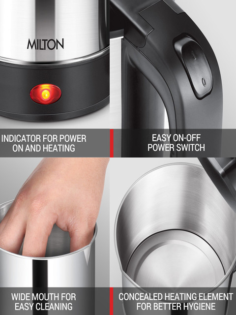 Milton Stainless Steel Euroline Electric Travel Kettle & Handle 1000 Watt 2 Utility Cups - Image 4