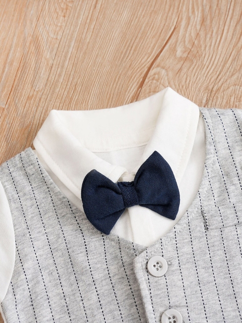 StyleCast Infant Boys Grey & White Striped Cotton Rompers - Image 4