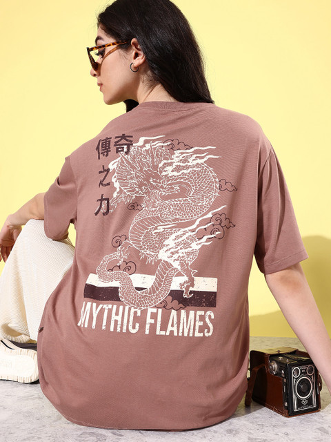 The Roadster Life Co. Printed Drop-Shoulder Sleeves Oversized T-shirt