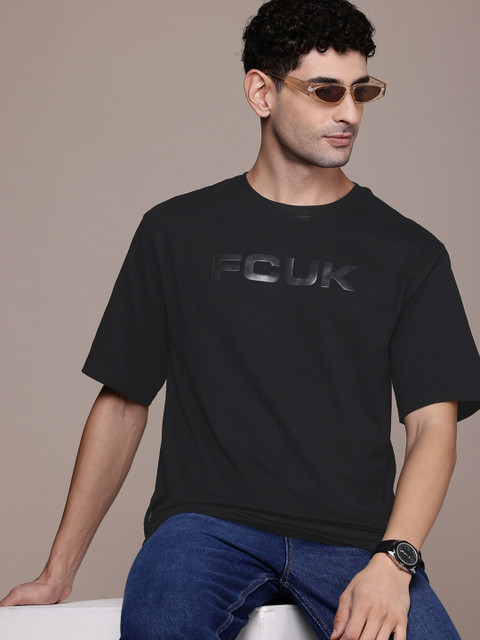 FCUK Brand Logo Printed Drop-Shoulder Sleeves Pure Cotton Oversized T-shirt