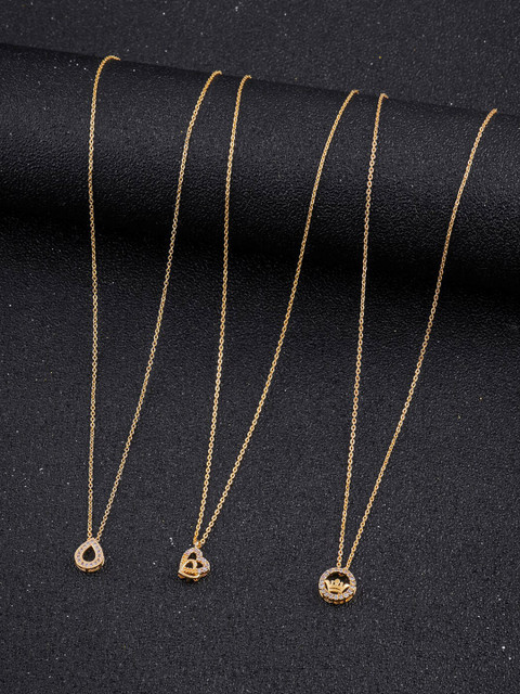 DressBerry Set Of 3 Gold-Toned Brass Gold-Plated Artificial Stones-Studded Chain