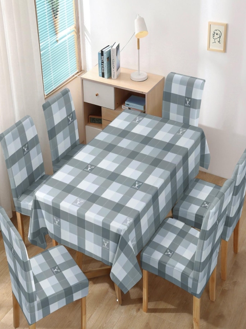 HOKIPO Grey 7 Pieces Printed Chair Covers & Table Cloth