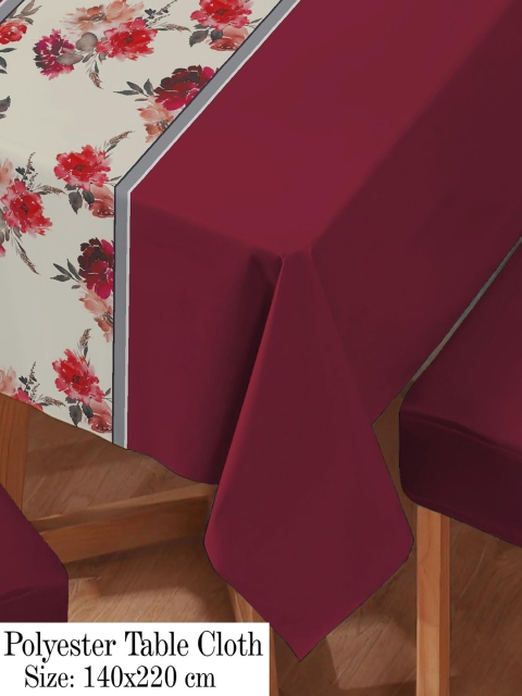 HOKIPO Maroon & White 7 Pieces Printed Chair Covers & Table Cloth Set - Image 3