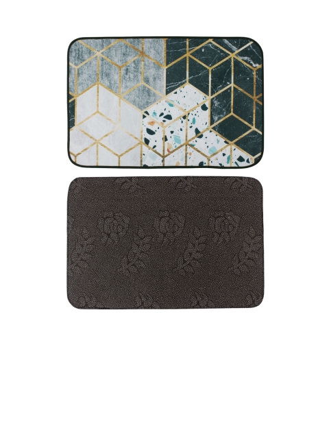Story@home Grey & Green Abstract Printed Anti-Slip Doormat - Image 2