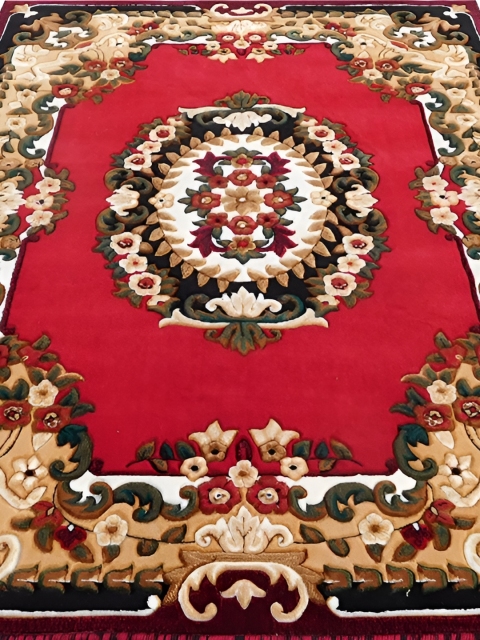 SANA CARPET Red & White Ethnic Motifs Cotton Carpet - Image 2