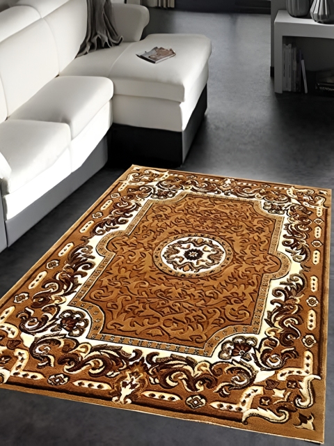 SANA CARPET Brown & Off White Ethnic Motifs Cotton Carpet - Image 3