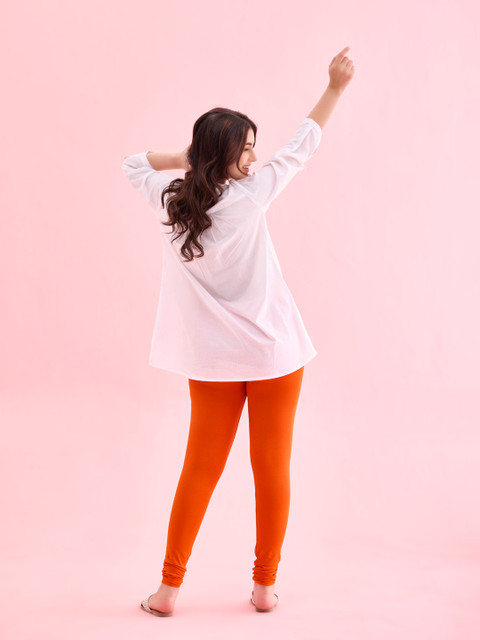 Go Colors Women Orange Solid Churidar Length Leggings - Image 3