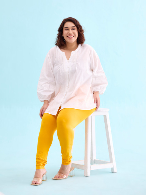Go Colors Women Yellow Solid Churidar Length Leggings - Image 4