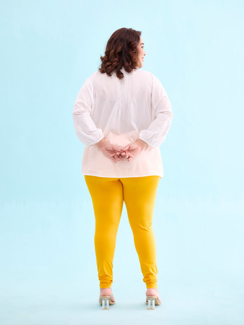 Go Colors Women Yellow Solid Churidar Length Leggings - Image 3