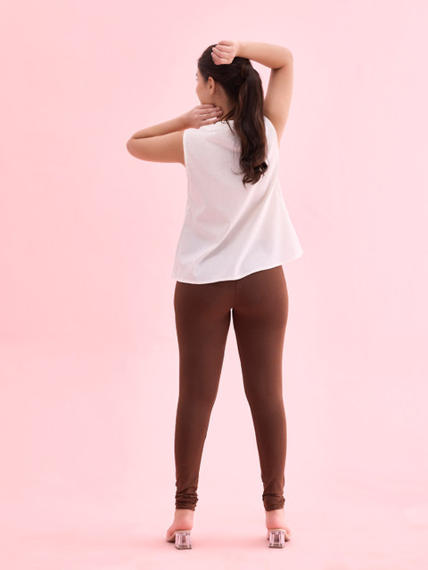 Go Colors Women Brown Solid Churidar Length Leggings - Image 3