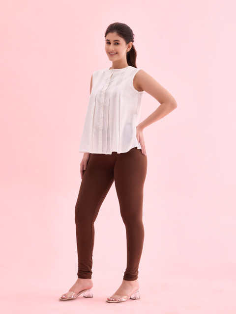 Go Colors Women Brown Solid Churidar Length Leggings - Image 2