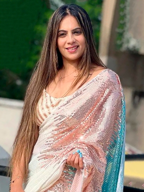 Anouk White & Rose Gold Embellished Sequinned Pure Georgette Saree - Image 4
