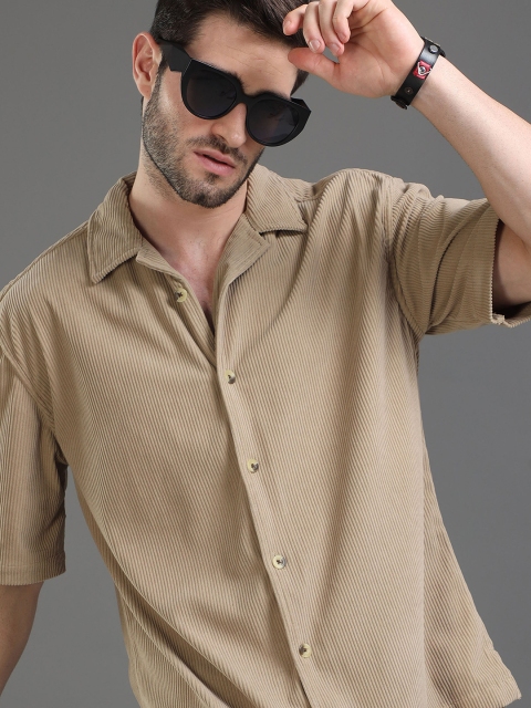 HERE&NOW Self Design Corduroy Weave Oversized Casual Shirt