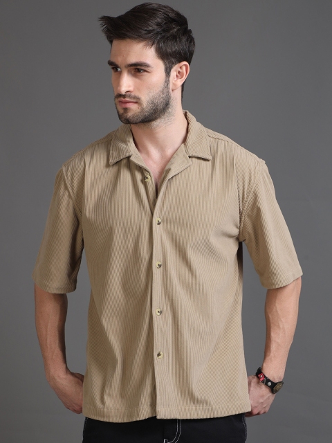 HERE&NOW Self Design Corduroy Weave Oversized Casual Shirt - Image 3