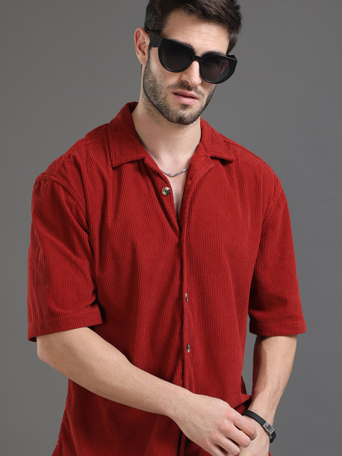 HERE&NOW Self Design Corduroy Weave Oversized Casual Shirt