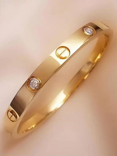 KARISHMA KREATIONS Unisex Gold-Plated Stone-Studded Stainless Steel Kada Bracelet