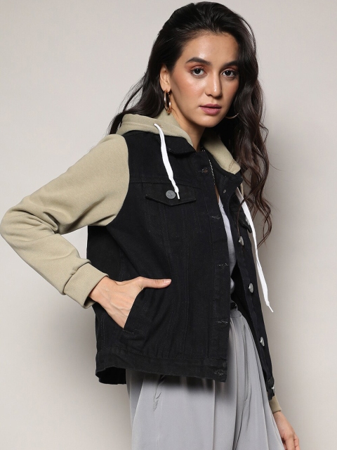 Campus Sutra Hooded Windcheater Cotton Denim Jacket