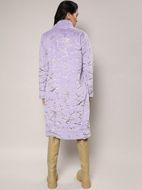 Campus Sutra Self Design Notched Lapel Single Breasted Longline Overcoat - Image 4