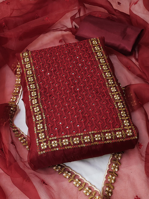 KALINI Floral Embroidered Sequinned Unstitched Dress Material