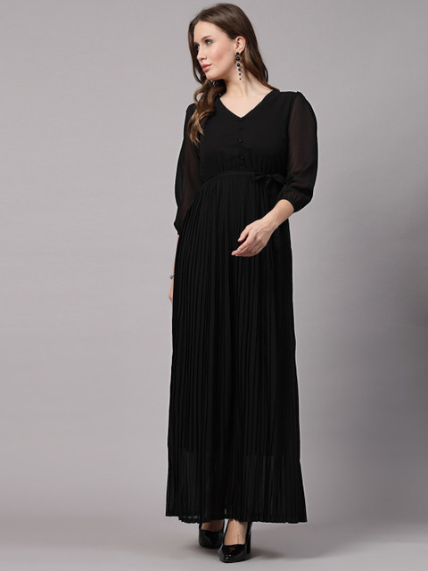 aayu Puff Sleeves Belted Georgette Maxi Dress